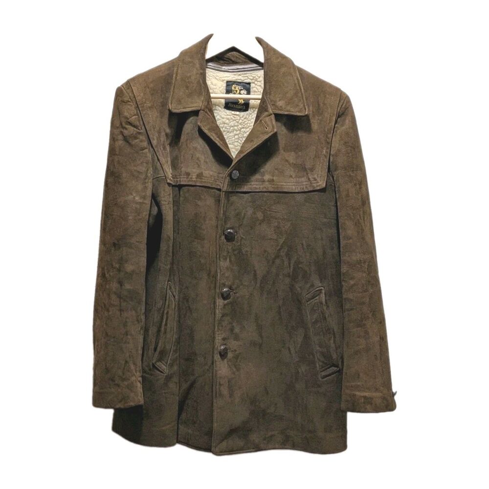 Alexander's Men's Vintage Brown Suede Jacket Sherpa Zip out Lining 42